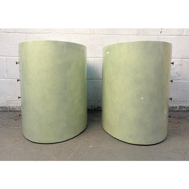 Light Green Vintage Four Drawer Art Deco Style Oval Nightstands, A Pair For Sale - Image 8 of 11