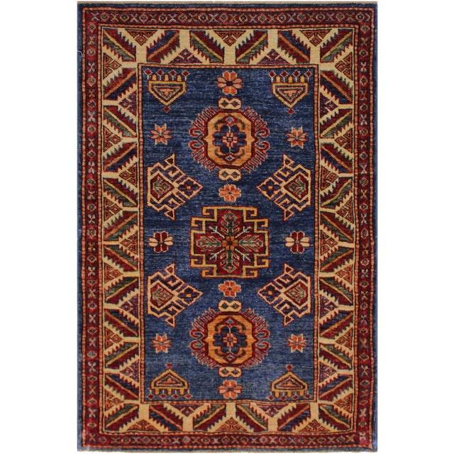 1990s Tribal Kazak Hand-Knotted Wool Rug - 2′9″ × 3′8″ For Sale