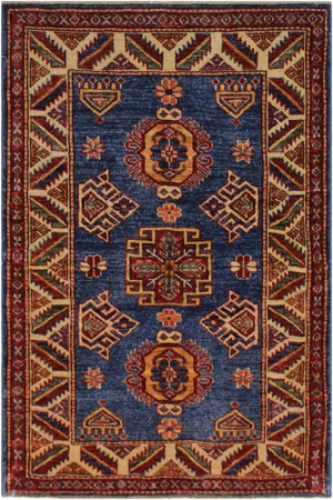 1990s Tribal Kazak Hand-Knotted Wool Rug - 2′9″ × 3′8″