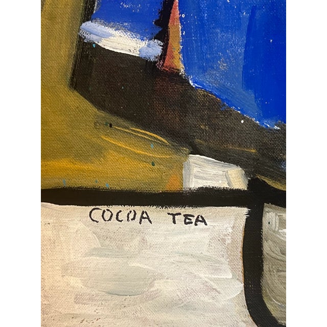 Contemporary Doliver Morain (1959-), Folk Art Cocoa Tea Painting on Canvas, Signed & Dated For Sale - Image 3 of 4