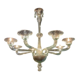 Modern Murano Glass 8 Light Chandelier in Fontana Green For Sale