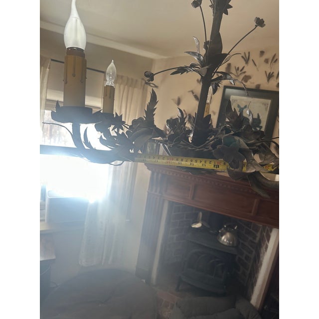 Black Early 20th Century Ornate Leaf Gilt Iron Chandelier For Sale - Image 8 of 10