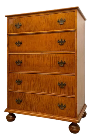 Vintage 5-Drawer Chest With Figured Wood Grain, Dovetailed Drawers and Brass-Toned Hardware