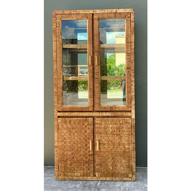 Tan Vintage Woven Rattan Cabinet For Sale - Image 8 of 12