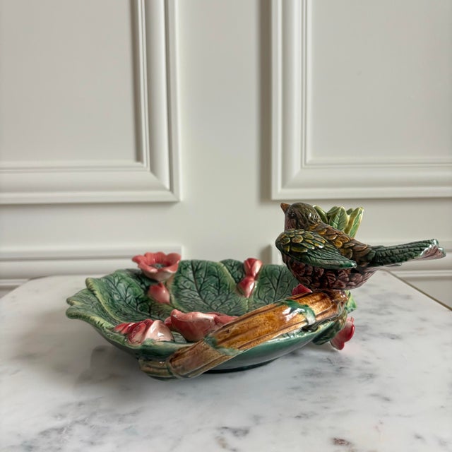 Late 19th Century 19th Century Majolica Multicolor Floral Bird Platter For Sale - Image 5 of 9