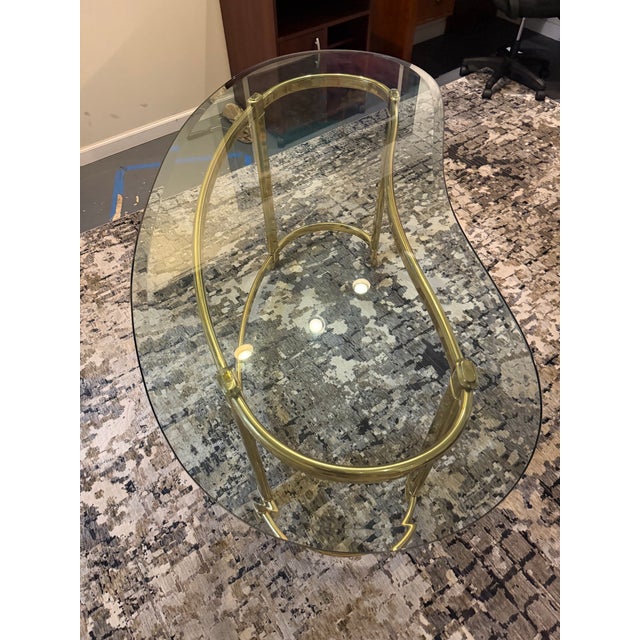 Brass Vintage Hollywood Regency Brass and Kidney-Shaped Glass Writing Desk For Sale - Image 8 of 8