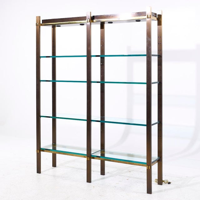 Mid-Century Modern Paul M. Jones Mid Century Bronze, Brass and Glass Double Illuminated Étagère Shelf For Sale - Image 3 of 8