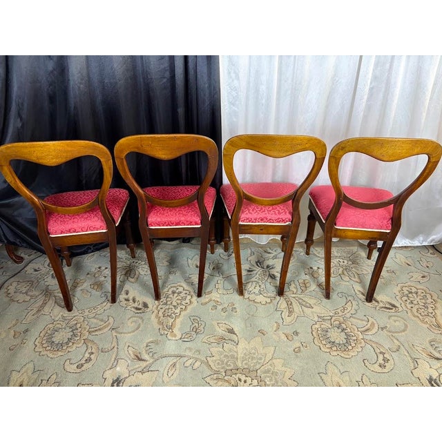 Set of 4 Mid-19th Century Uk Victorian Open Balloon Back Chairs – Ruby Damask For Sale - Image 10 of 12