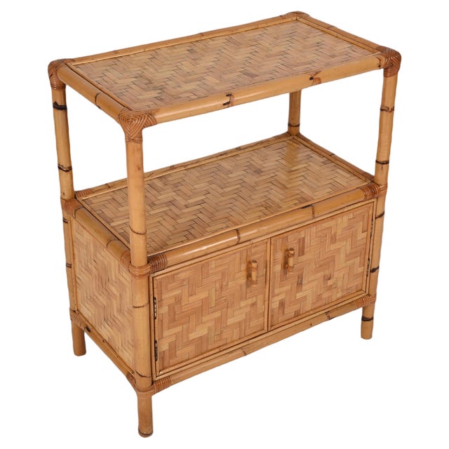 Mid-Century Storage Cabinet in Woven Rattan and Bamboo, Italy, 1970s For Sale