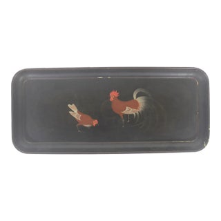 1950s Japanese Lacquered Papier Maché Tray With Rooster Chicken Birds For Sale