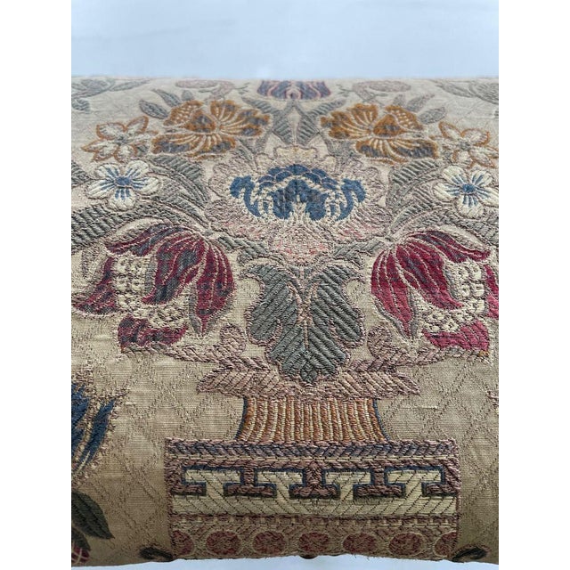 Wood Antique French Walnut 6 Leg Footstool With Brocade Fabric Upholstery For Sale - Image 7 of 9