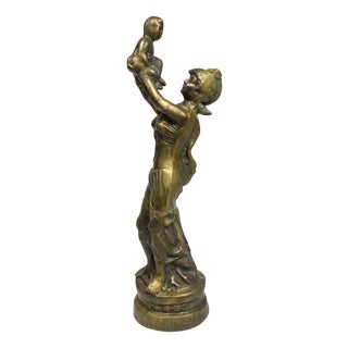 Vintage Woman with Baby Figurine in Bronze, 1930s For Sale