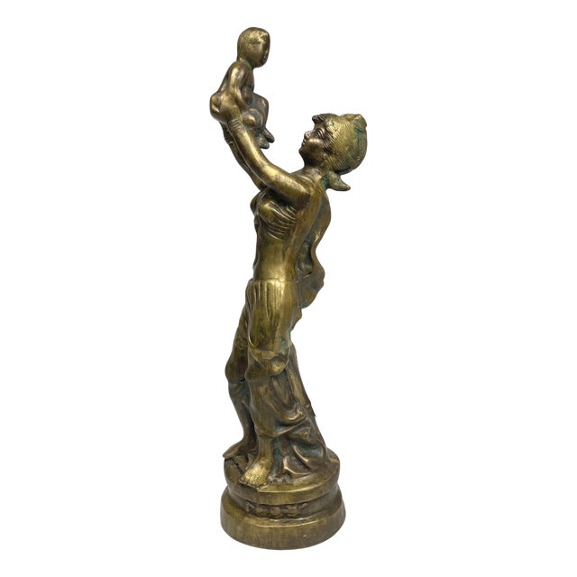 Vintage Woman with Baby Figurine in Bronze, 1930s For Sale