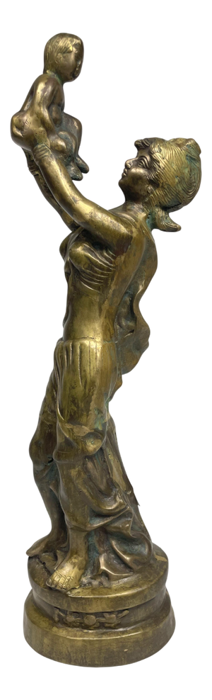 Vintage Woman with Baby Figurine in Bronze, 1930s