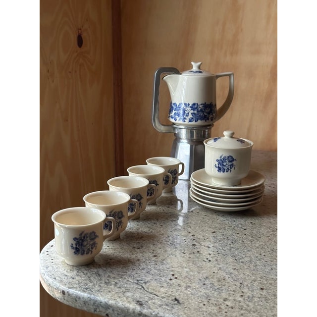 Vintage Blue Floral Espresso Service from Krone Porzellan, 1950s, Set of 7 For Sale - Image 10 of 14