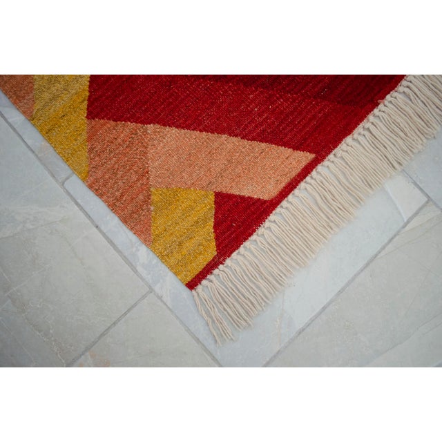 Modern Geometric Handmade Turkish Rug Kilim Chevron Oushak - 7x10 Ft Approx For Sale - Image 9 of 14