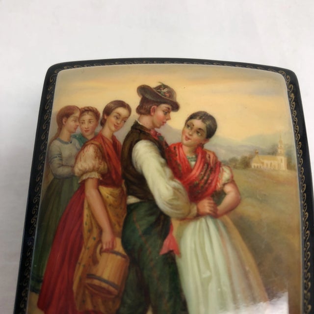Traditional Russian Fedoskino “The Courting” Motif Lacquered Box For Sale - Image 3 of 6