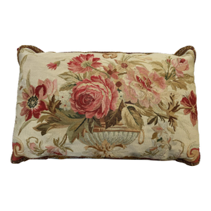 Antique 18th Century French Beauvais Floral Tapestry Lumbar Pillow