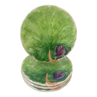 1980's Italian Majolica Cabbage & Fruit Plates - Set of 4 For Sale