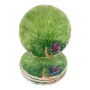1980's Italian Majolica Cabbage & Fruit Plates - Set of 4