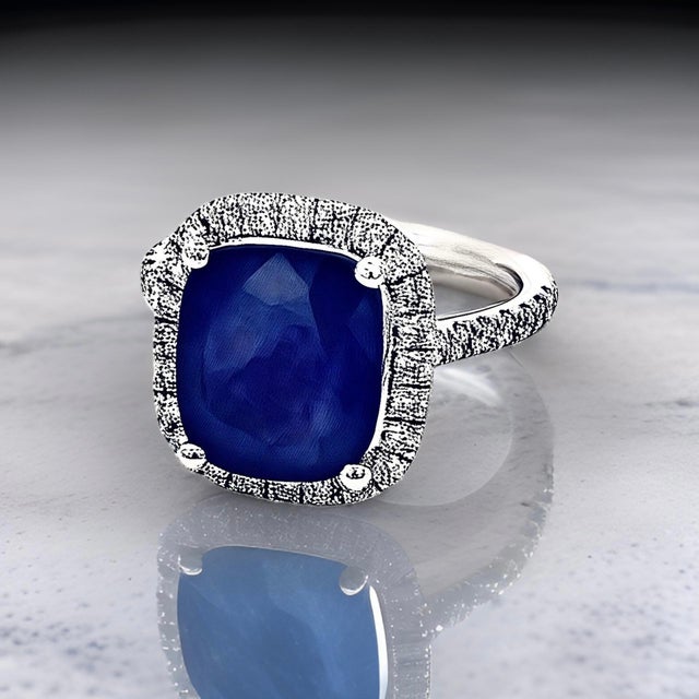 Natural Sapphire Diamond Ring Size 6.5 14k White Gold 6.35 Certified For Sale - Image 4 of 9