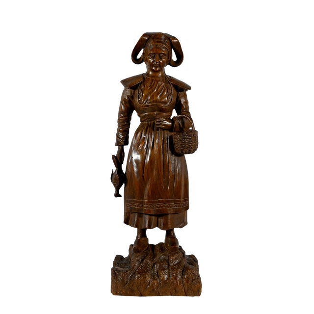 Breton Woman Returning from Market, Late 1800s, Beech For Sale