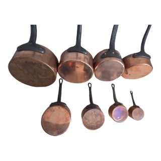 Late 19th Century French Copper Pots With Iron Handles - Set of 8 For Sale
