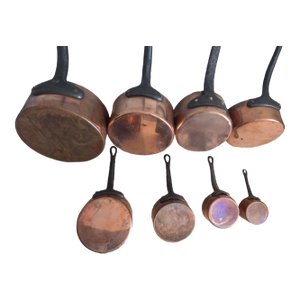 Late 19th Century French Copper Pots With Iron Handles - Set of 8
