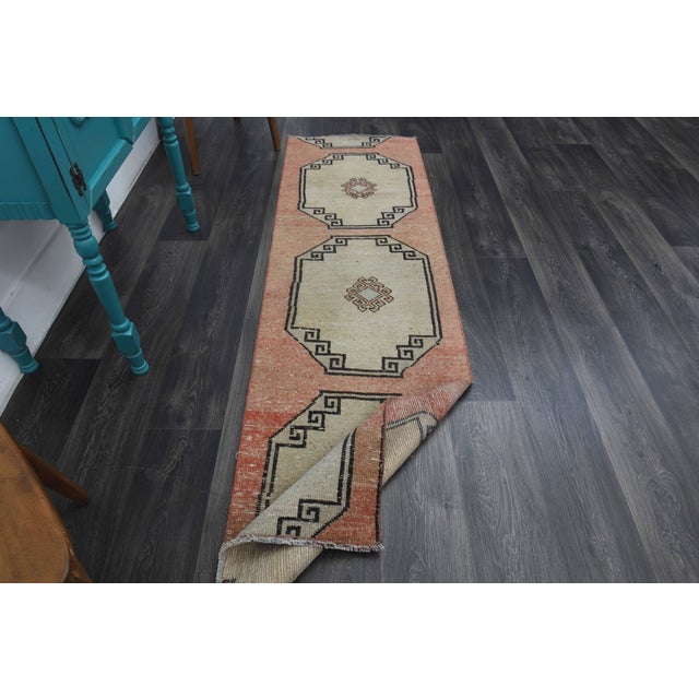 Textile 1970s Vintage Handmade Wool Cotton Orange Runner Rug For Sale - Image 7 of 10