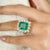 Green Zambian Emerald Halo Diamond Statement Ring in 18k Solid Gold Size 5.5 For Sale - Image 8 of 12