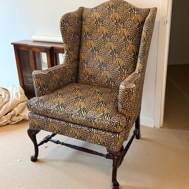 Vintage Hancock & Moore Animal Print Wingback For Sale - Image 11 of 11