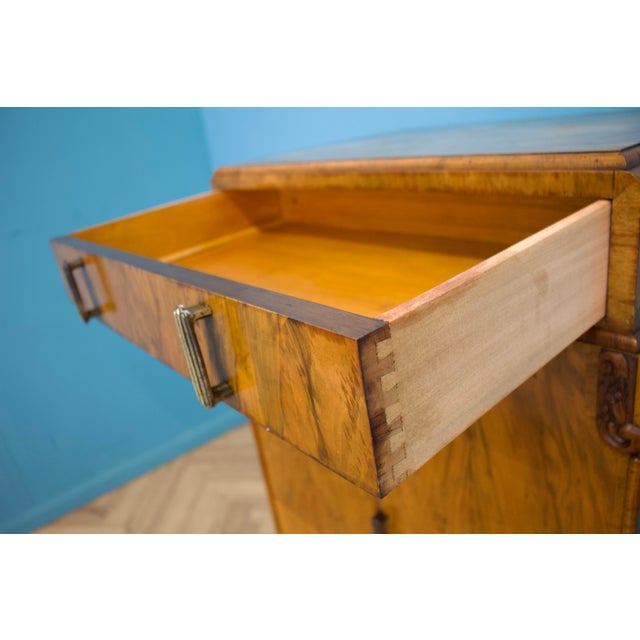 Brown Art Deco British Burr Walnut Tallboy, 1930s For Sale - Image 8 of 11