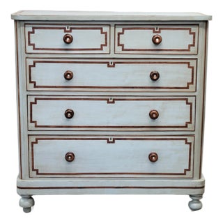 Antique English Edwardian Painted Dresser With Mahogany Pulls Inset With Mother-of-Pearl For Sale