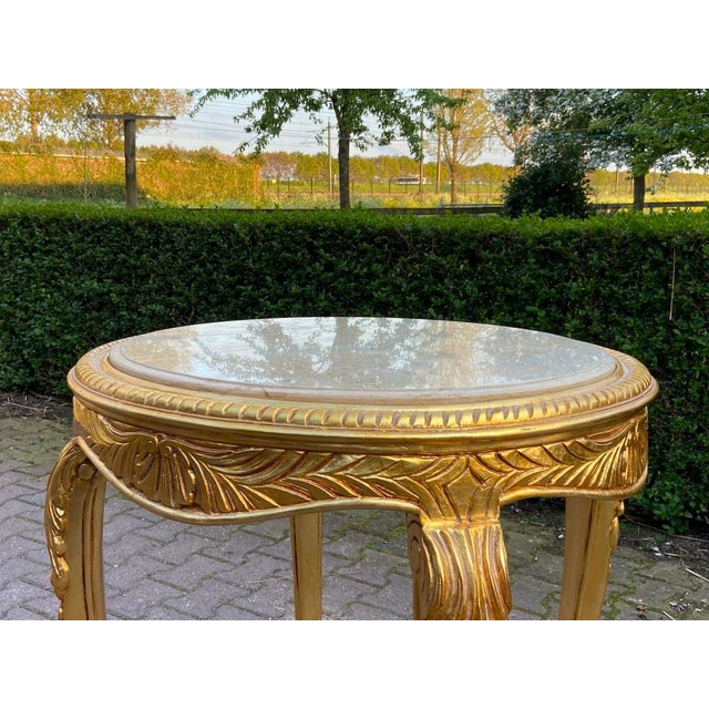 1980s Artisan Louis XVI Gold Beech Marble Side Table 1pc For Sale - Image 12 of 14