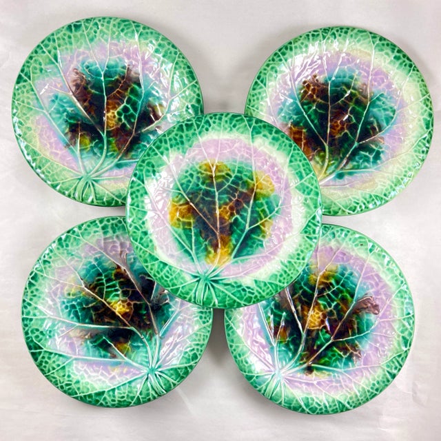 An English majolica Begonia plate, Adams & Bromley, circa 1870-1880. Beautiful, bold glazing with bright green rims. The...