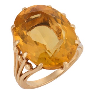 Vintage 14.00 Carat Citrine 14k Yellow Gold Cocktail Ring, Size 5.75 For Sale