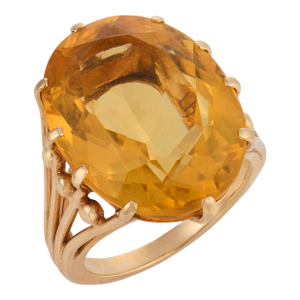 Vintage 14.00 Carat Citrine 14k Yellow Gold Cocktail Ring, Size 5.75