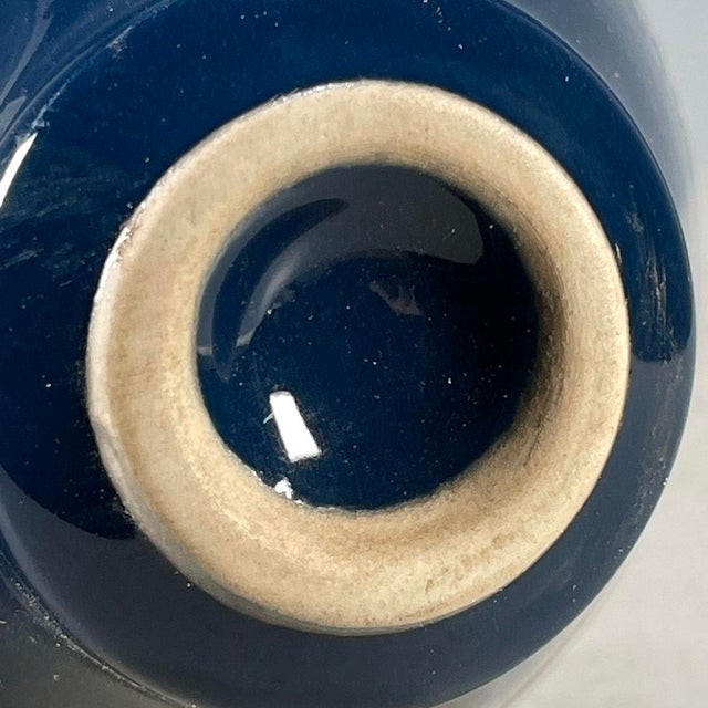 Vintage Chinoiserie Monochrome Blue Glazed Porcelain Teacup – Celadon Interior, Gilded Rim For Sale - Image 9 of 9