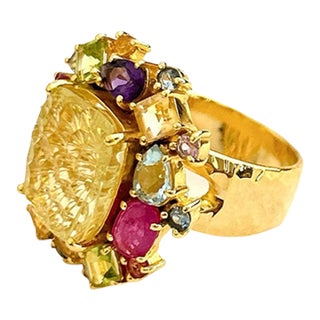 Bochic Candy Cocktail Multi Gem Ring Set in 18k Gold & Silver Size 5 For Sale