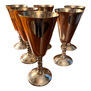 J. Perez Ruiz Silverplated 7" Twisted Stem Goblets Spain 1950's - Set of 6