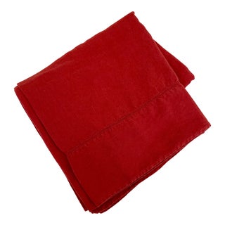 Williams-Sonoma Rich Berry Red Linen Hemstitch Tablecloth 120" Long For Sale