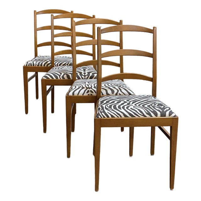 Mid-Century Swedish Modern Dining Chairs With Zebra Fabric For Sale
