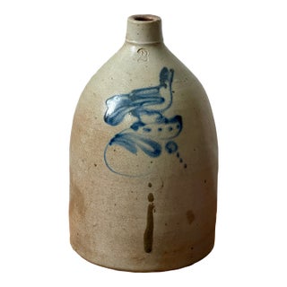 19th C. Blue Bird Stoneware Jug With Cobalt Decoration, Impressed 2 For Sale