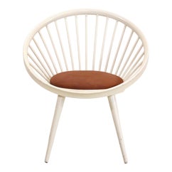 White Circle Chair with Leather Cushion by Yngve Ekström, 1960s For Sale