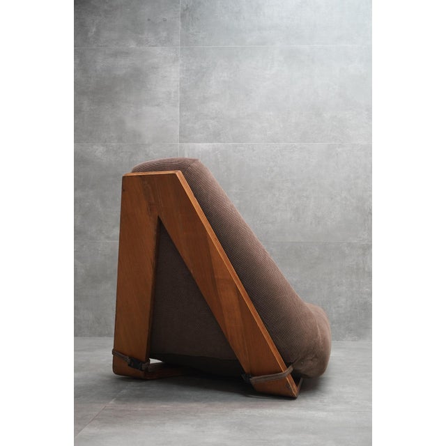 Vintage Architectural Lounge Seating in Textured Fabric and Wood, 1960s For Sale - Image 6 of 12