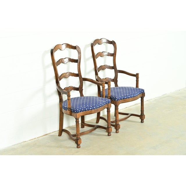 Century Furniture Century Furniture French Country Carved Solid Oak Ladder Back Armchairs, Pair For Sale - Image 4 of 13