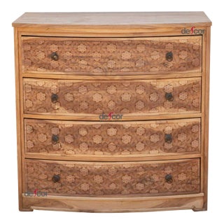 Bow Front Finely Carved Teak Dresser For Sale