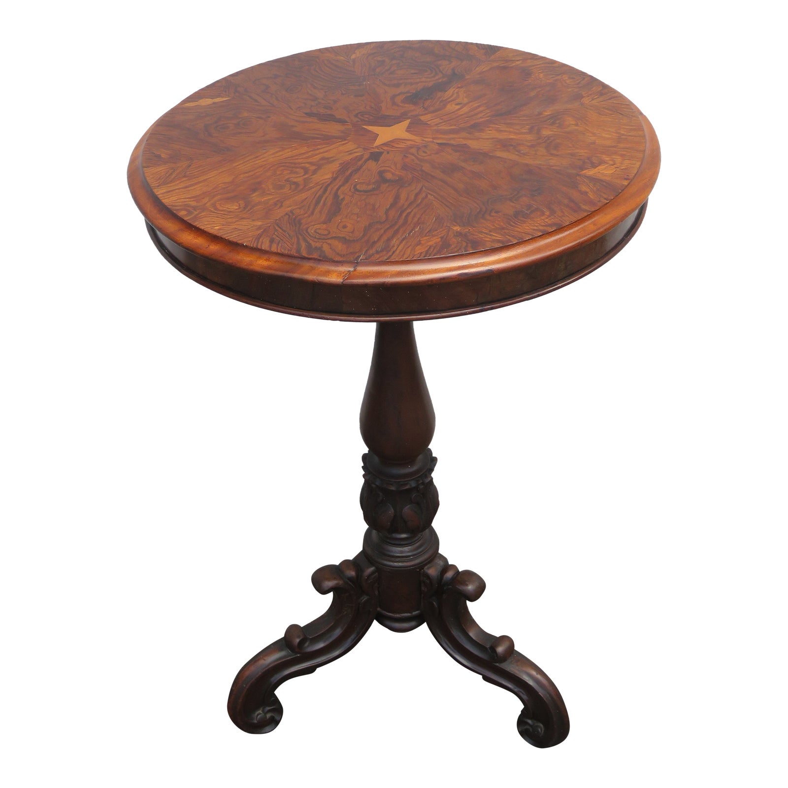 Early Victorian 1880s Inlay Round Pedestal Side End Table | Chairish