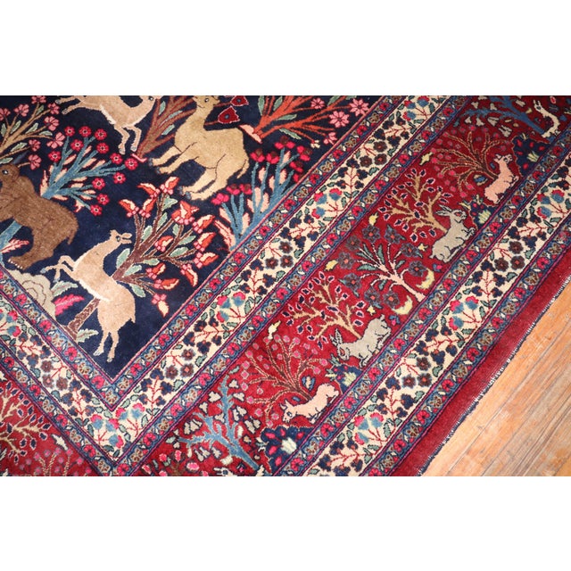 Early 20th Century Zabihi Collection Jewel Toned Botanical Persian Meshed Animal Pictorial Rug - 11'7" x 13'10" For Sale - Image 4 of 12