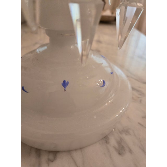 Victorian glass luster. Bowl with scalloped rim. Hand painted with beautiful swags, raised beaded chain. 14 1/2 inches...